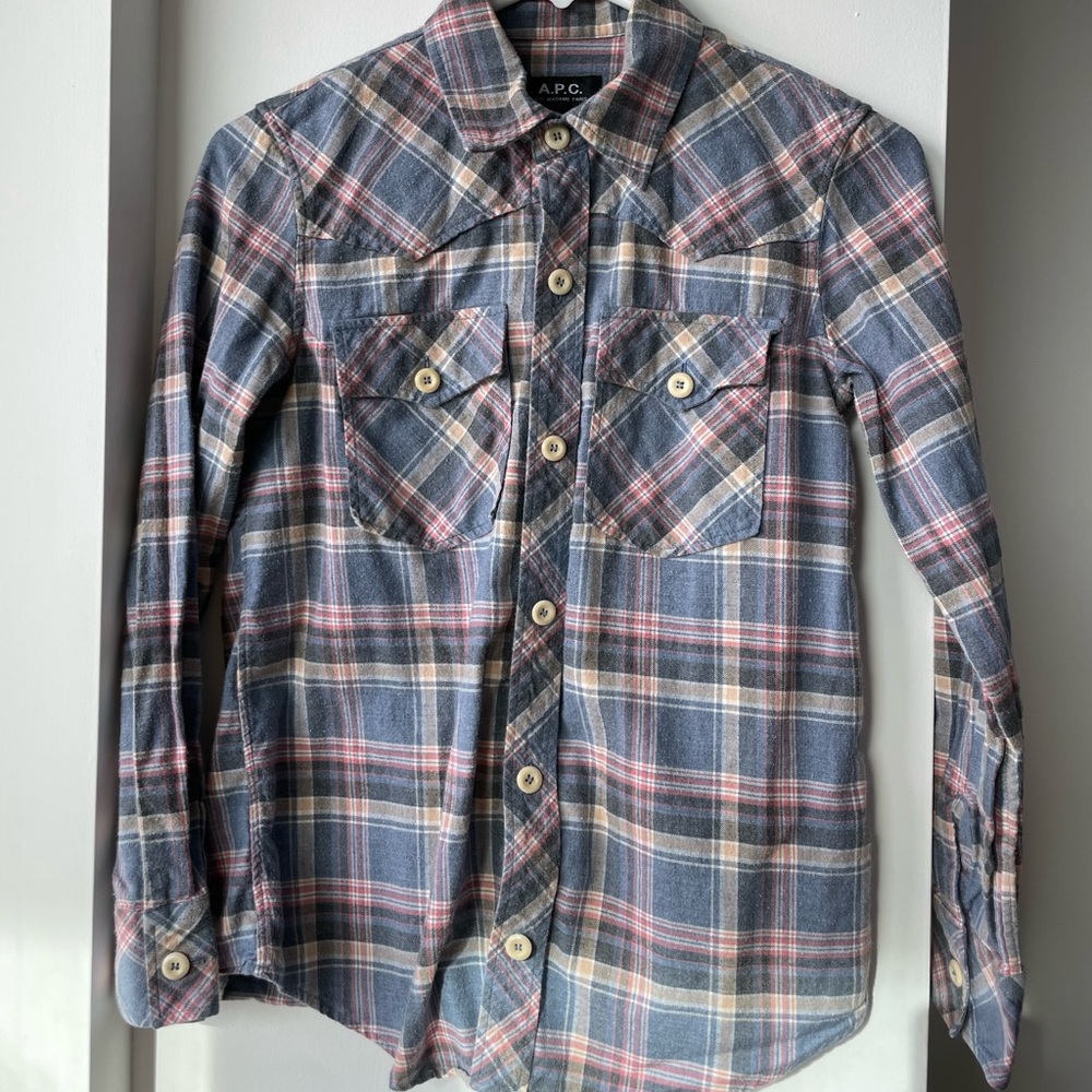 APC blue plaid western shirt XS